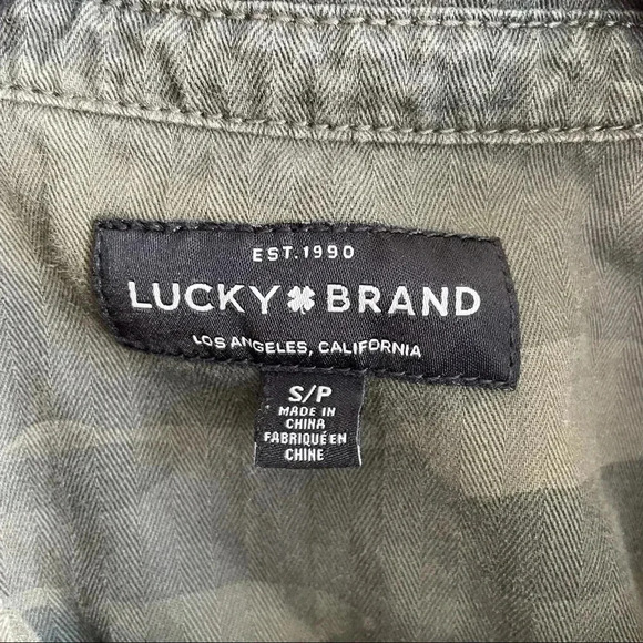 Lucky Brand Camo Military Shirt Dress Olive Green Long Sleeve Button Down S - Picture 5 of 8